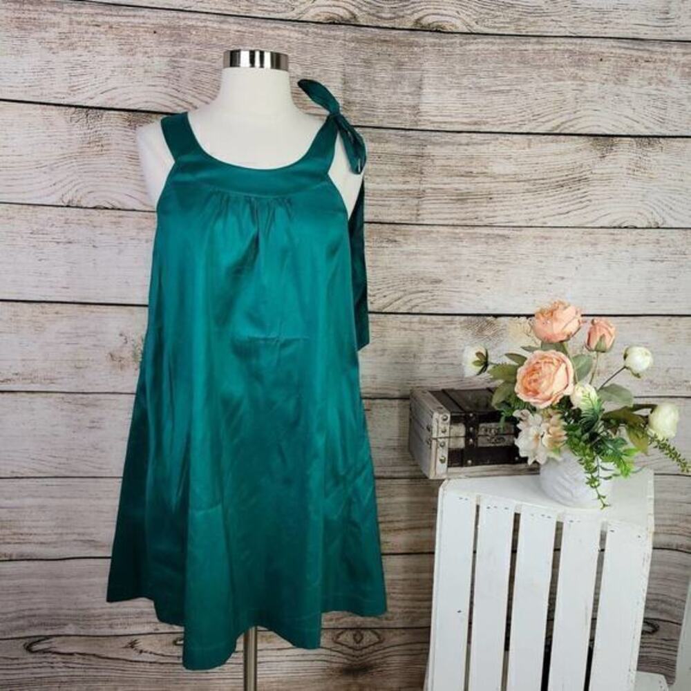 Theory Silk Mini Dress Sleeveless One Shoulder Tie Kelly Green 2